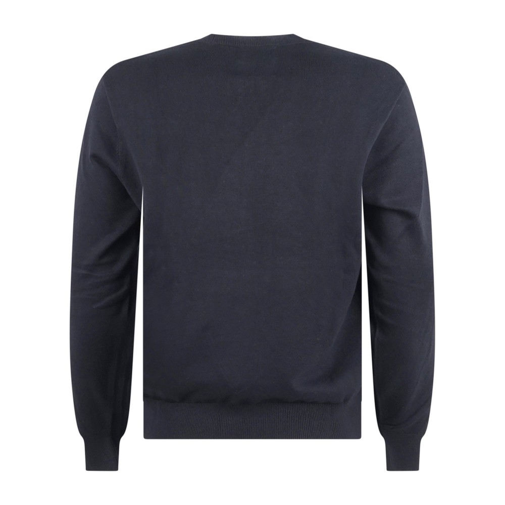 Armani Exchange - Maglione blu girocollo con ricamo logo sul petto per uomo |