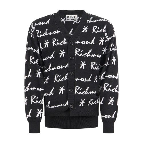 Richmond X - Maglione cardigan nero Shanga scollo a V con bottoni fantasia all
