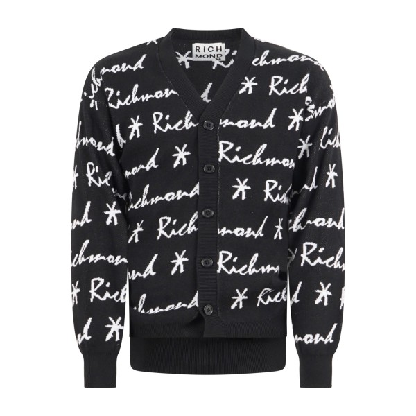 Richmond X - Maglione cardigan nero Shanga scollo a V con bottoni fantasia all