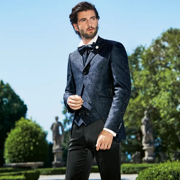 Lubiam 1911 Cerimonia - Abito damascato blu per uomo |  2