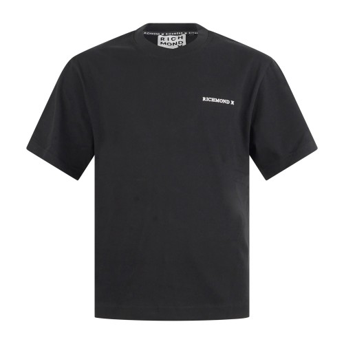 Richmond X - T-shirt nera Semio over con stampa logo sul petto e sul retro per