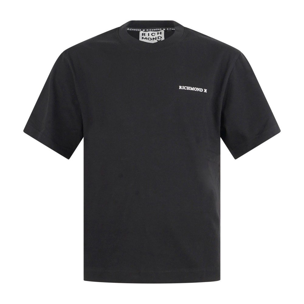 Richmond X - T-shirt nera Semio over con stampa logo sul petto e sul retro per