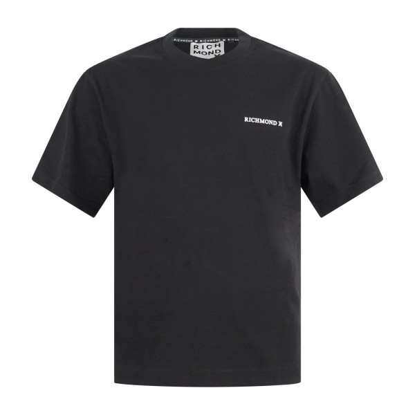 Richmond X - T-shirt nera Semio over con stampa logo sul petto e sul retro per