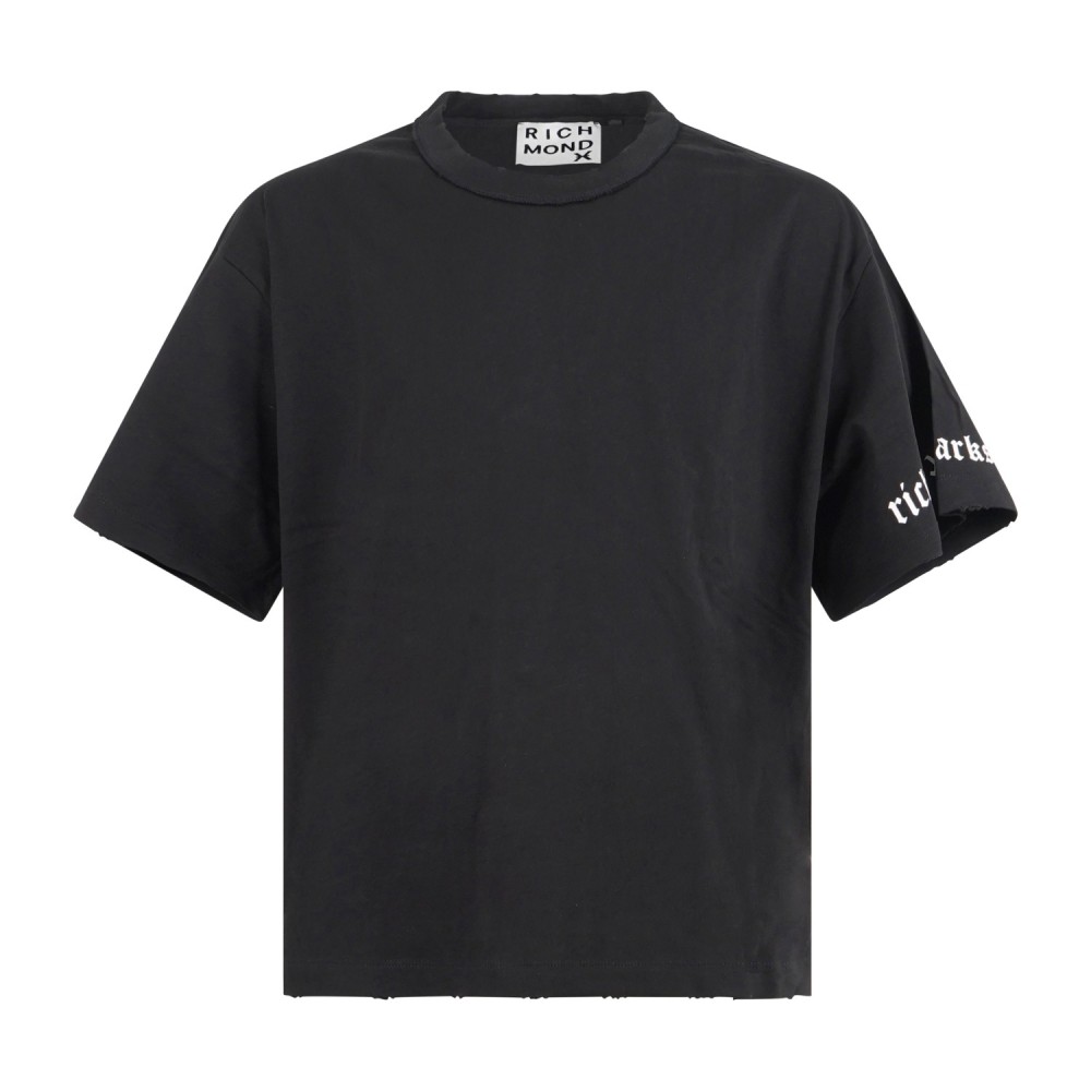 Richmond X - T-shirt nera Solle over con stampa logo sulla manica sinistra per