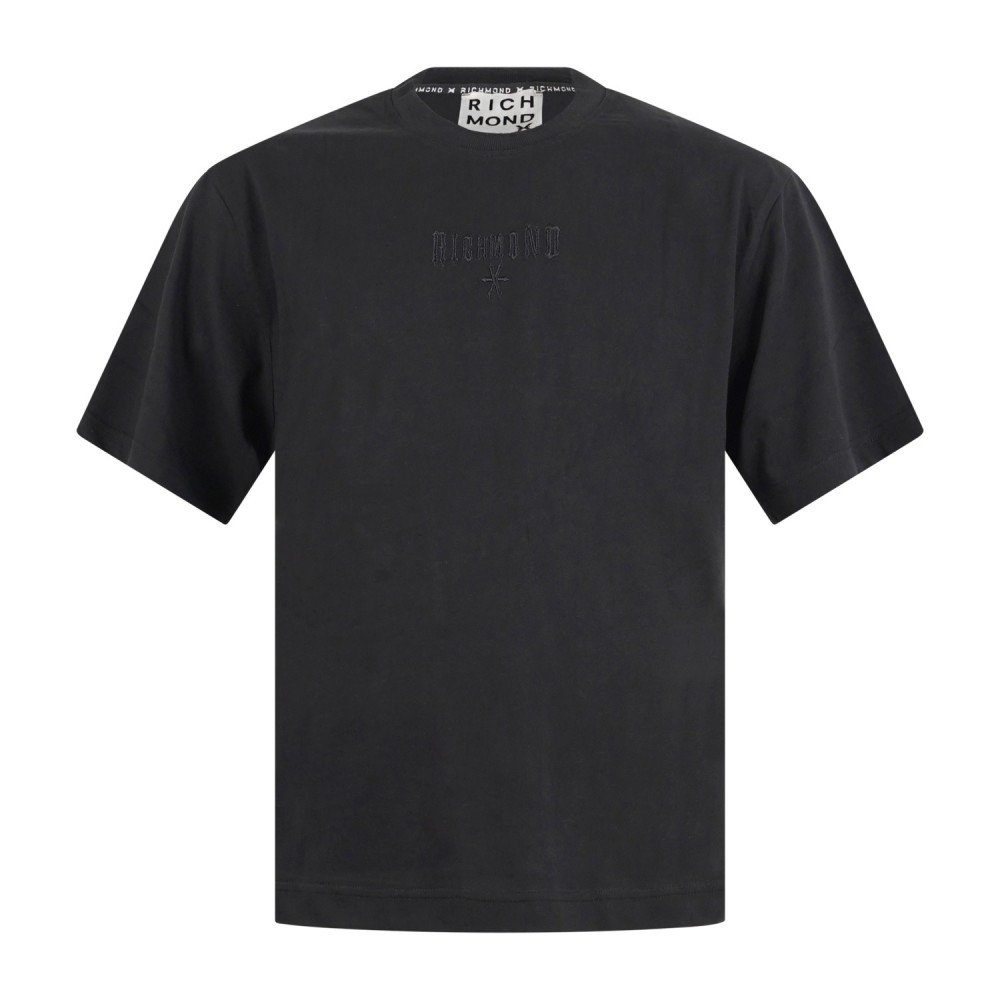 Richmond X - T-shirt nera Tapoa over con ricamo logo sul fronte e stampa sul