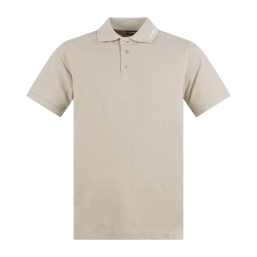 Emporio Armani - Polo beige manica corta con ricamo logo sul colletto per uomo