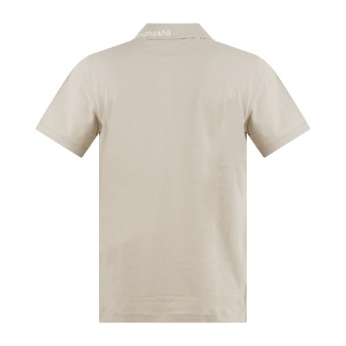 Emporio Armani - Polo beige manica corta con ricamo logo sul colletto per uomo 2
