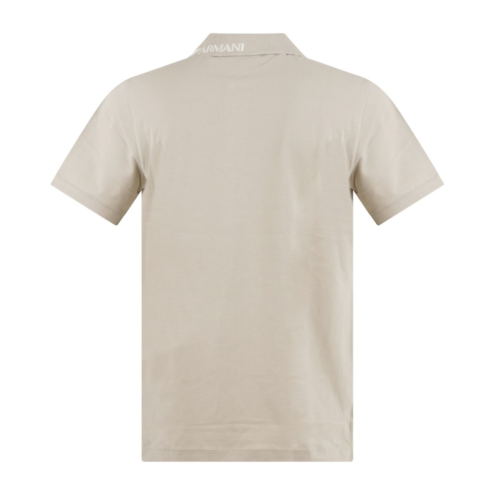 Emporio Armani - Polo beige manica corta con ricamo logo sul colletto per uomo