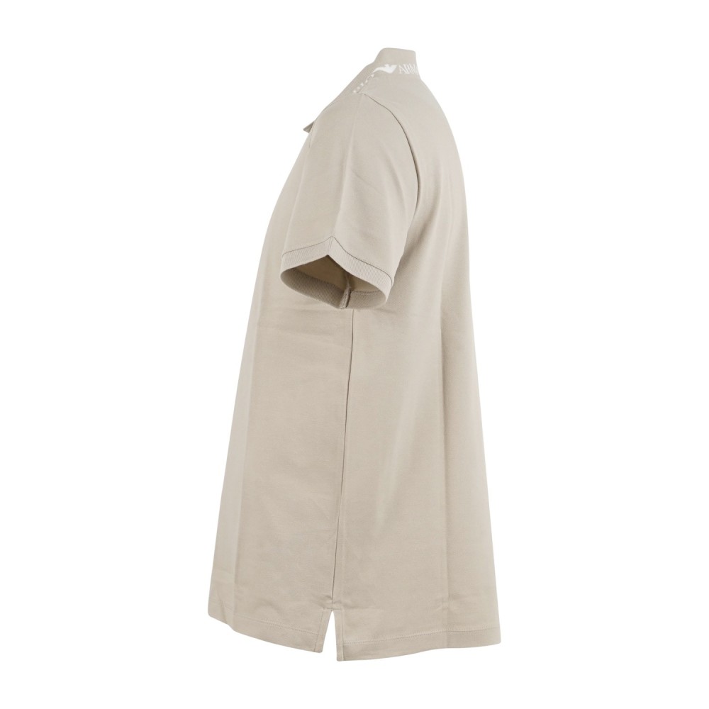 Emporio Armani - Polo beige manica corta con ricamo logo sul colletto per uomo