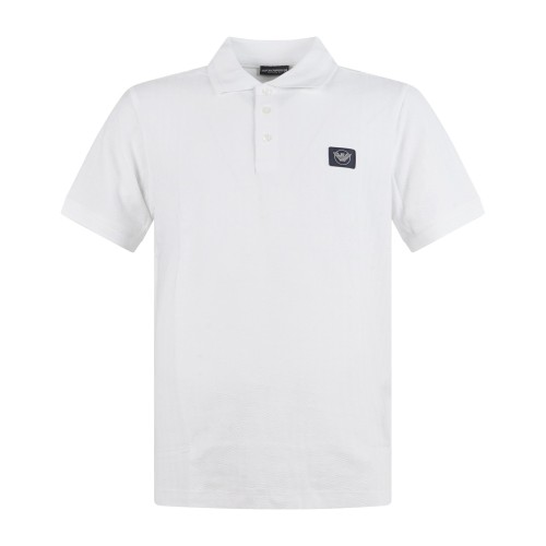 Emporio Armani - Polo bianca manica corta con patch logo sul petto per uomo |