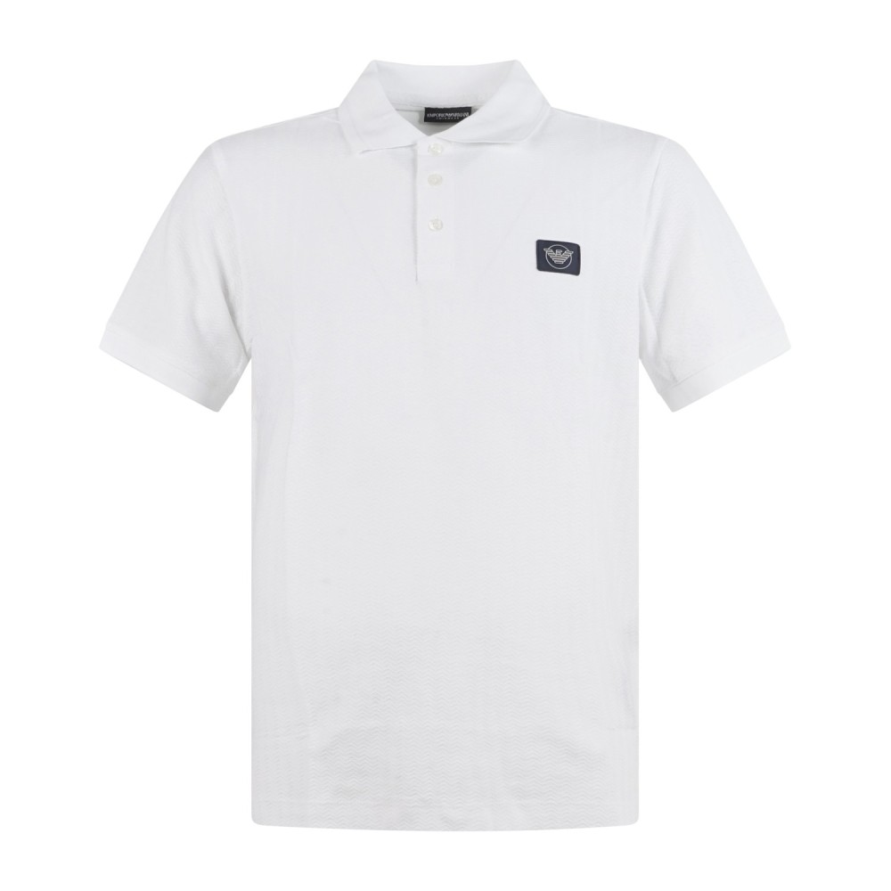 Emporio Armani - Polo bianca manica corta con patch logo sul petto per uomo |