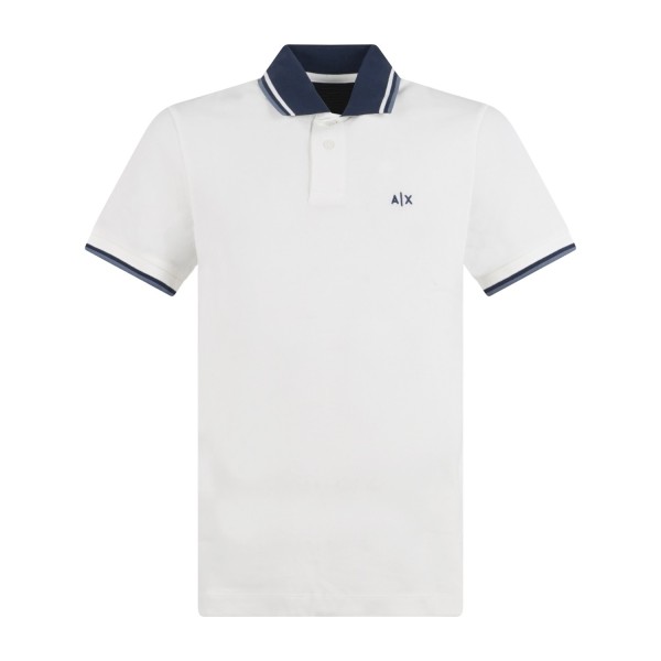 Armani Exchange - Polo bianca maniche corte in piqué con colletto a contrasto