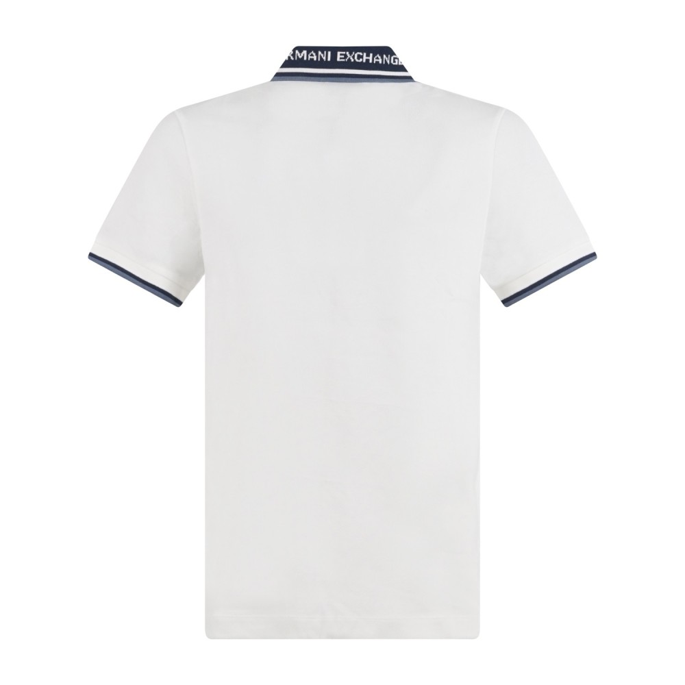 Armani Exchange - Polo bianca maniche corte in piqué con colletto a contrasto