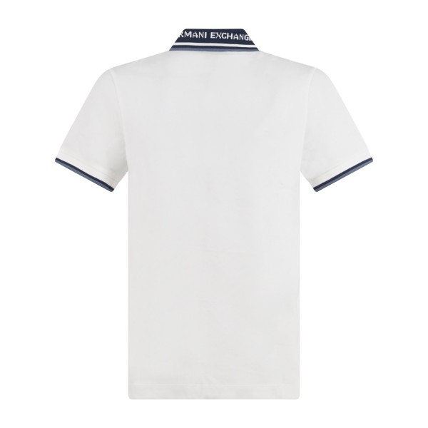 Armani Exchange - Polo bianca maniche corte in piqué con colletto a contrasto