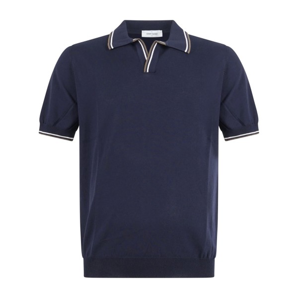 Gran Sasso - Polo blu con bordino in maglia di cotone Fresh Cotton per uomo |