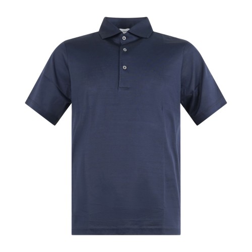 Gran Sasso - Polo blu manica corta con collo camicia in cotone filo di scozia