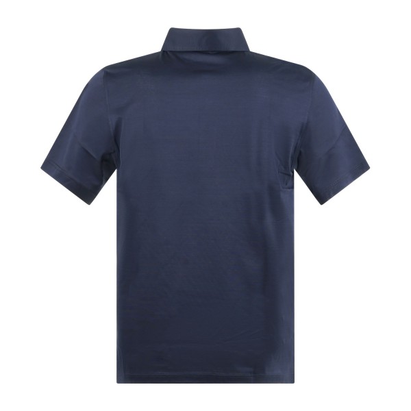 Gran Sasso - Polo blu manica corta con collo camicia in cotone filo di scozia