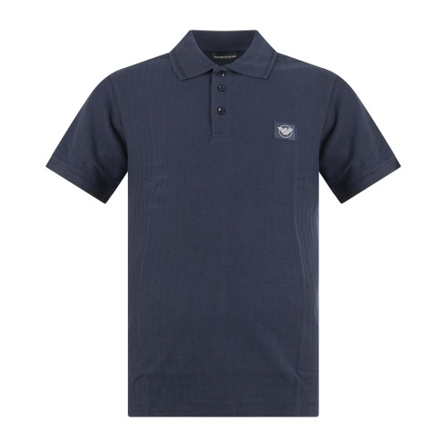 Emporio Armani - Polo blu manica corta con patch logo sul petto per uomo |
