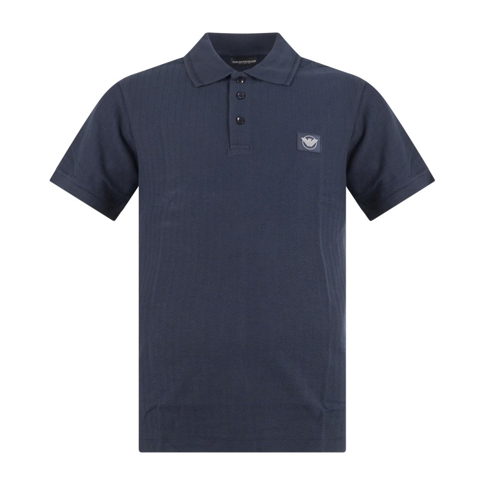 Emporio Armani - Polo blu manica corta con patch logo sul petto per uomo |