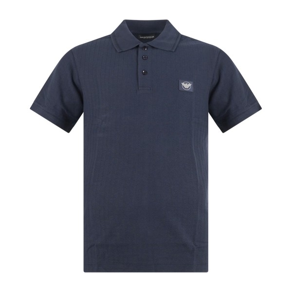 Emporio Armani - Polo blu manica corta con patch logo sul petto per uomo |