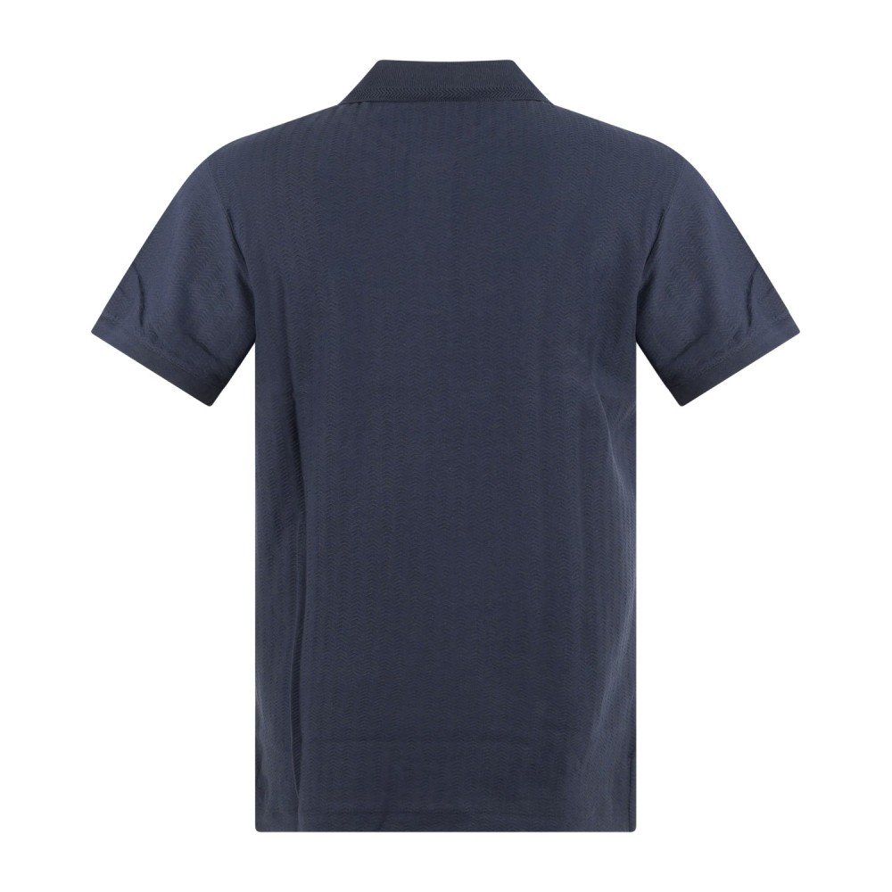 Emporio Armani - Polo blu manica corta con patch logo sul petto per uomo |