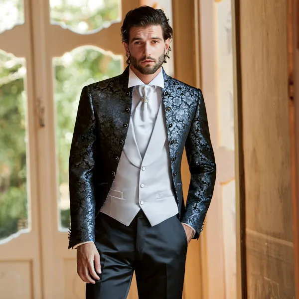 Lubiam 1911 Cerimonia - Abito coreano damascato blu per uomo | 