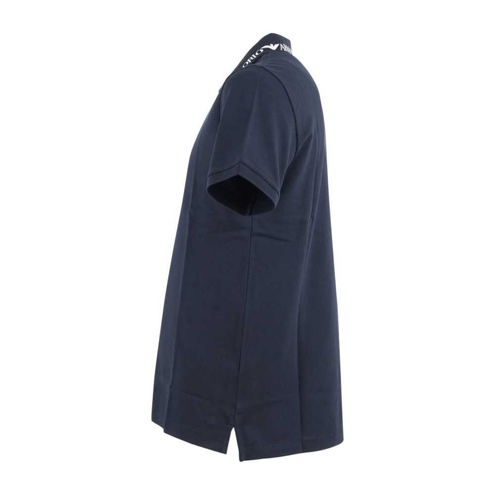 Emporio Armani - Polo blu manica corta con ricamo logo sul colletto per uomo |