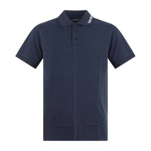 Emporio Armani - Polo blu manica corta con ricamo logo sul colletto per uomo |