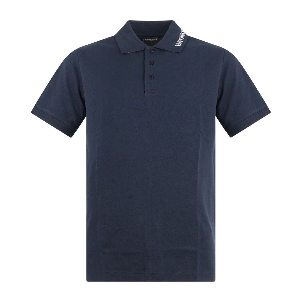 Emporio Armani - Polo blu manica corta con ricamo logo sul colletto per uomo |