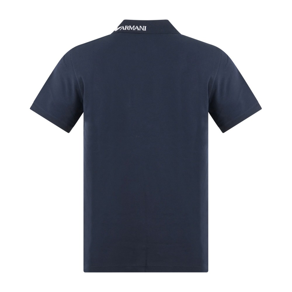 Emporio Armani - Polo blu manica corta con ricamo logo sul colletto per uomo |