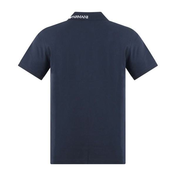 Emporio Armani - Polo blu manica corta con ricamo logo sul colletto per uomo |