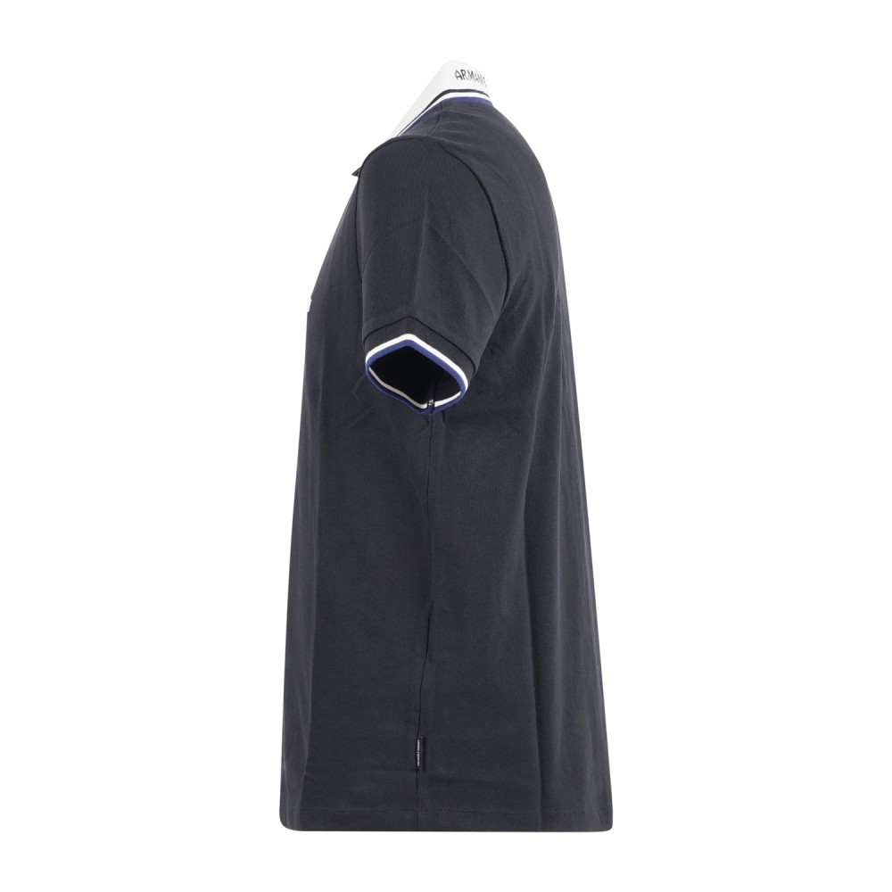 Armani Exchange - Polo blu maniche corte in piqué con colletto a contrasto per