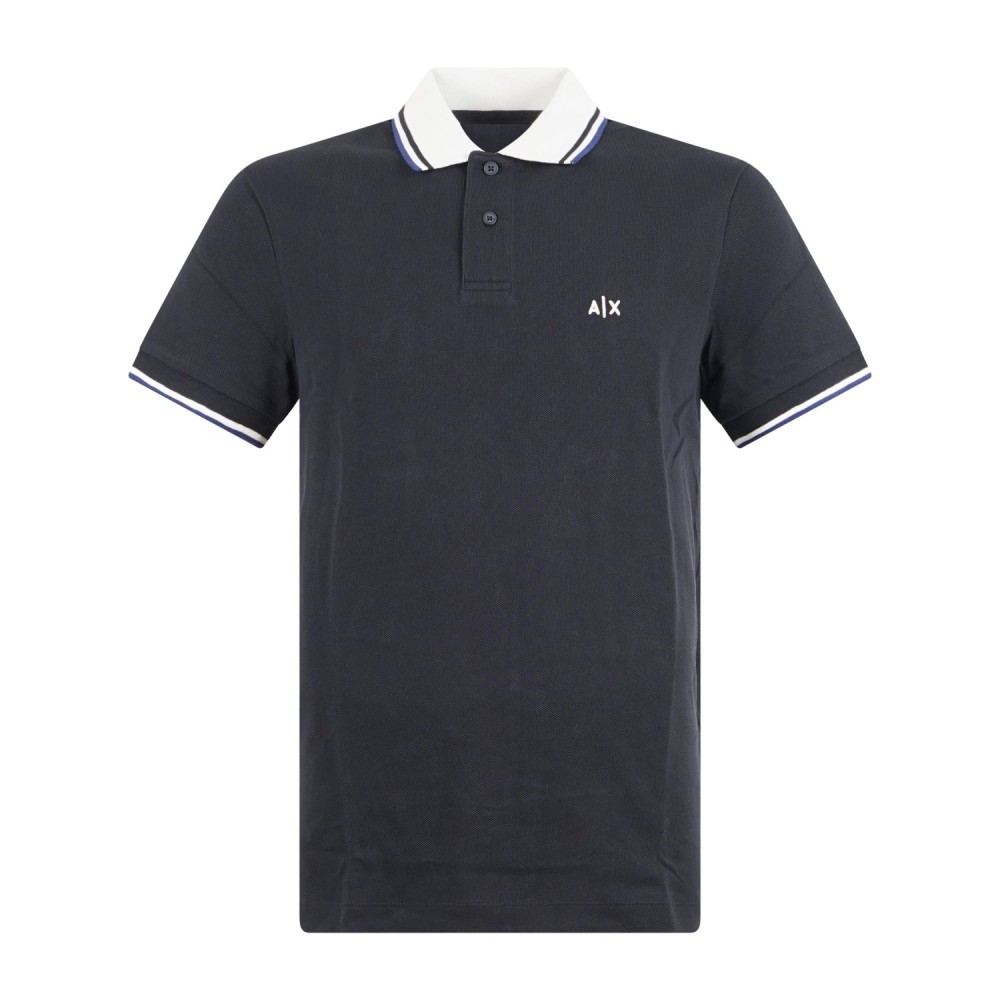 Armani Exchange - Polo blu maniche corte in piqué con colletto a contrasto per