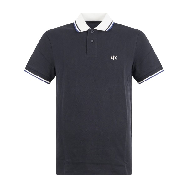 Armani Exchange - Polo blu maniche corte in piqué con colletto a contrasto per
