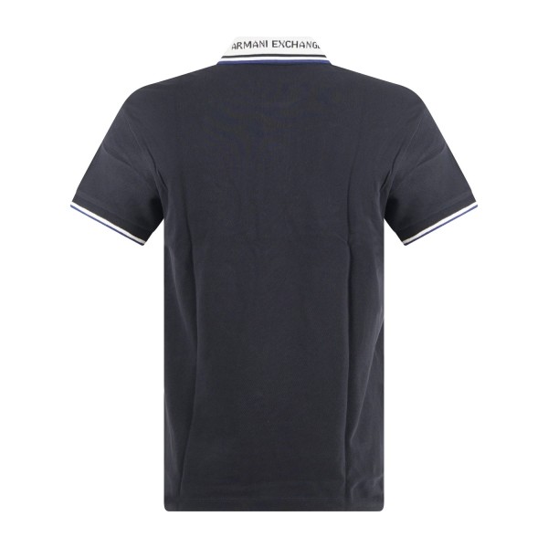 Armani Exchange - Polo blu maniche corte in piqué con colletto a contrasto per