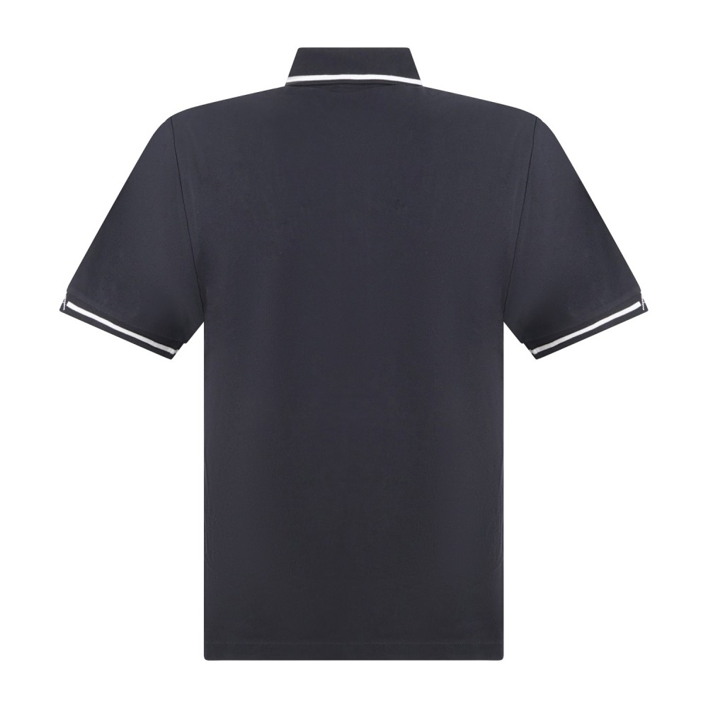 Armani Exchange - Polo blu maniche corte in piqué con righe sul colletto a