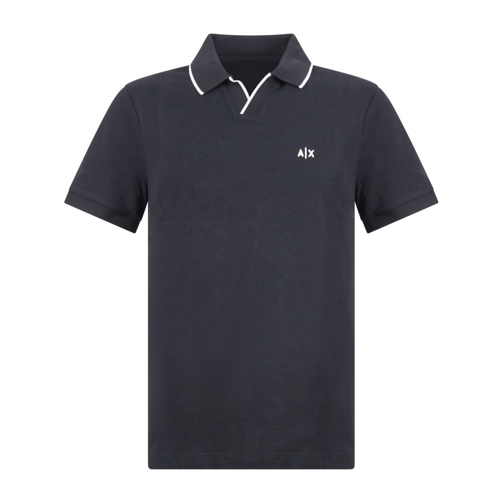 Armani Exchange - Polo blu senza bottoni maniche corte con righe sul colletto a