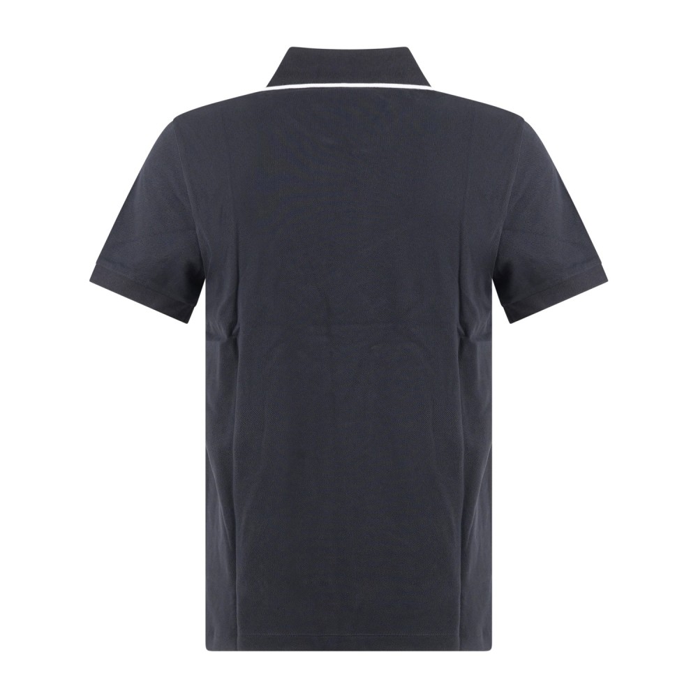 Armani Exchange - Polo blu senza bottoni maniche corte con righe sul colletto a