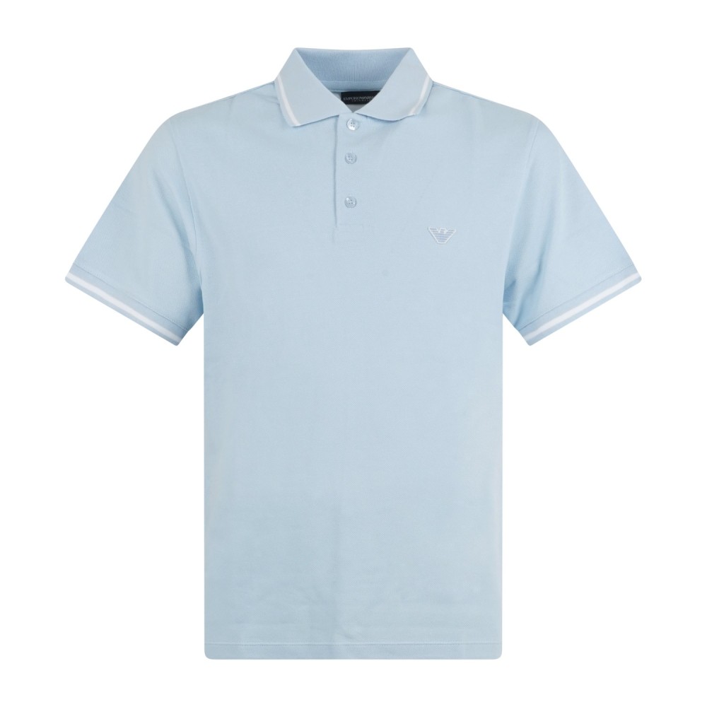 Emporio Armani - Polo celeste manica corta con righe a contrasto sul collo e
