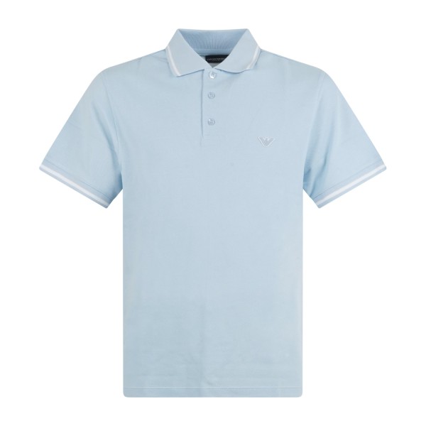 Emporio Armani - Polo celeste manica corta con righe a contrasto sul collo e