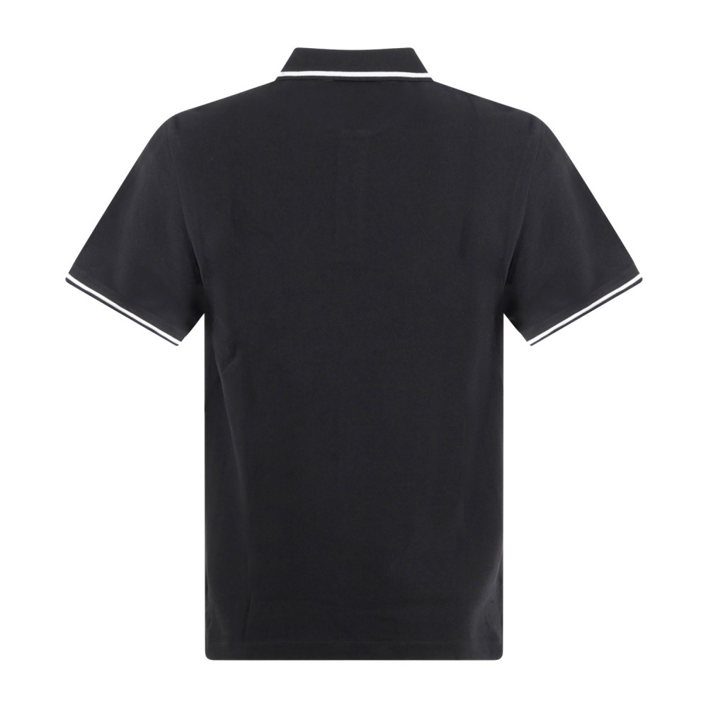 Emporio Armani - Polo nera manica corta con righe a contrasto sul collo e bordi