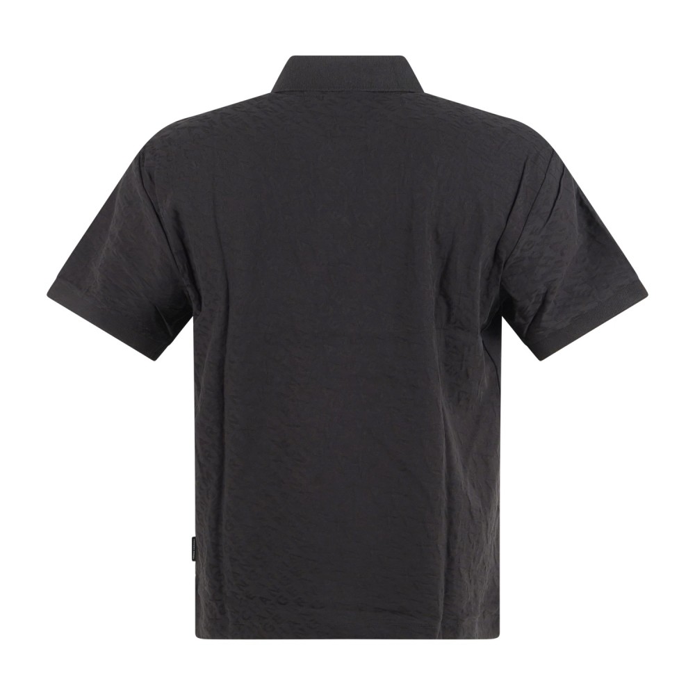 Armani Exchange - Polo nera maniche corte in piqué con lavorazione jacquard