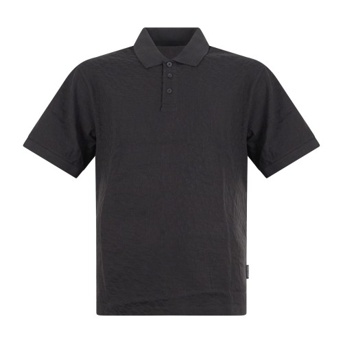 Armani Exchange - Polo nera maniche corte in piqué con lavorazione jacquard