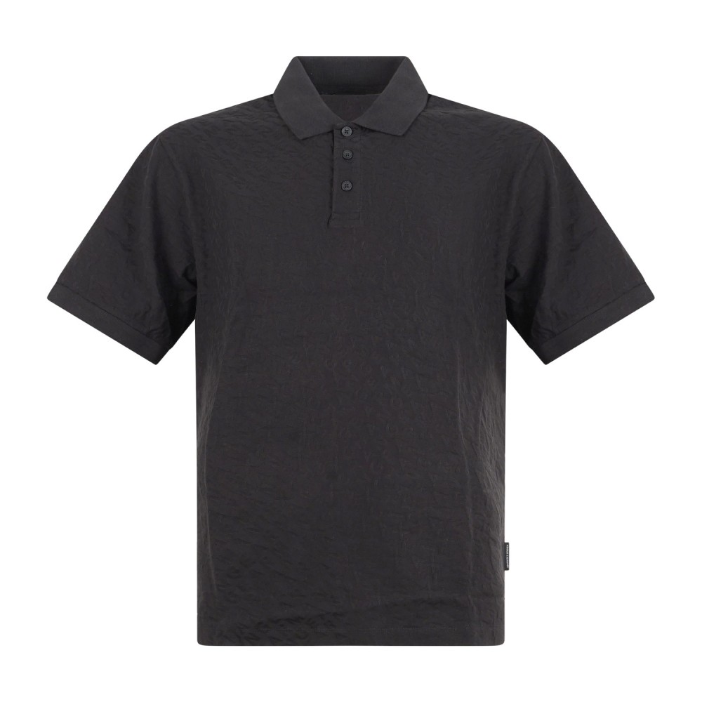 Armani Exchange - Polo nera maniche corte in piqué con lavorazione jacquard