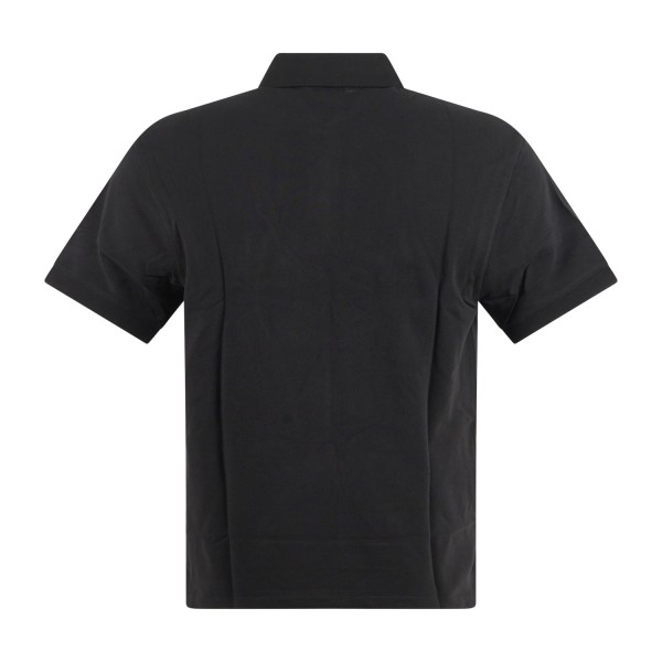 Armani Exchange - Polo nera maniche corte in piqué con patch logo oro sul petto