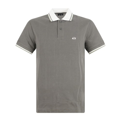 Armani Exchange - Polo verde maniche corte in piqué con colletto a contrasto