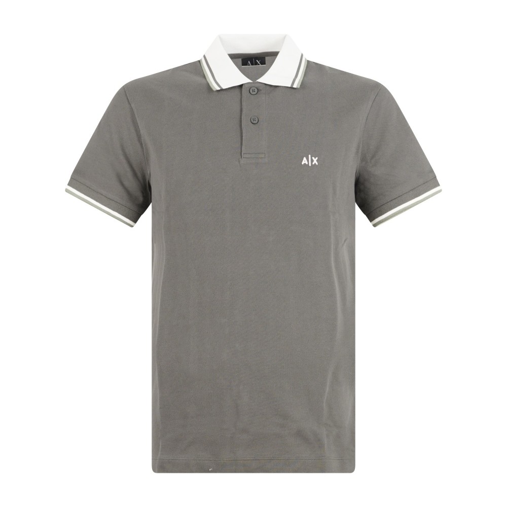 Armani Exchange - Polo verde maniche corte in piqué con colletto a contrasto