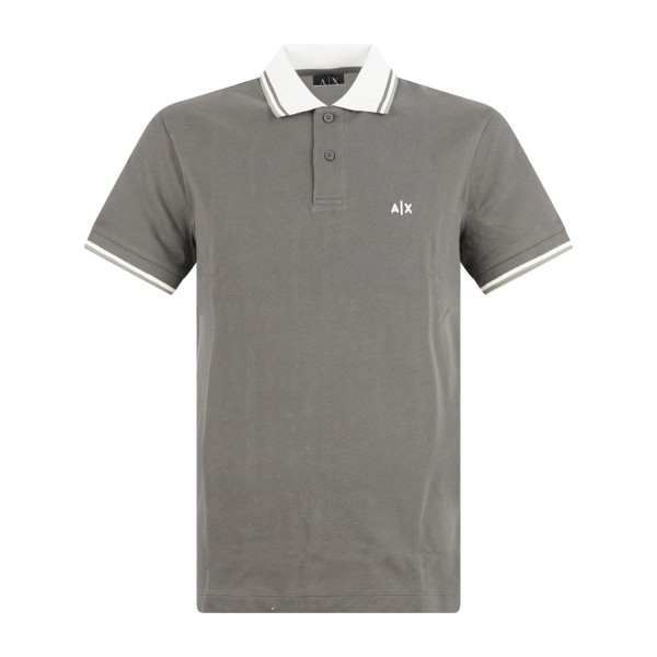 Armani Exchange - Polo verde maniche corte in piqué con colletto a contrasto
