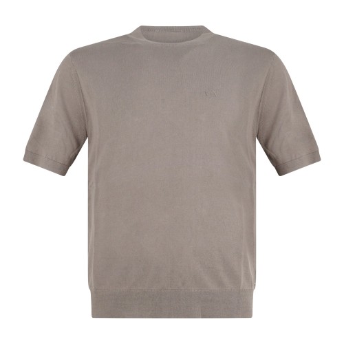 Armani Exchange - T-shirt beige manica corta in cotone con ricamo logo per uomo