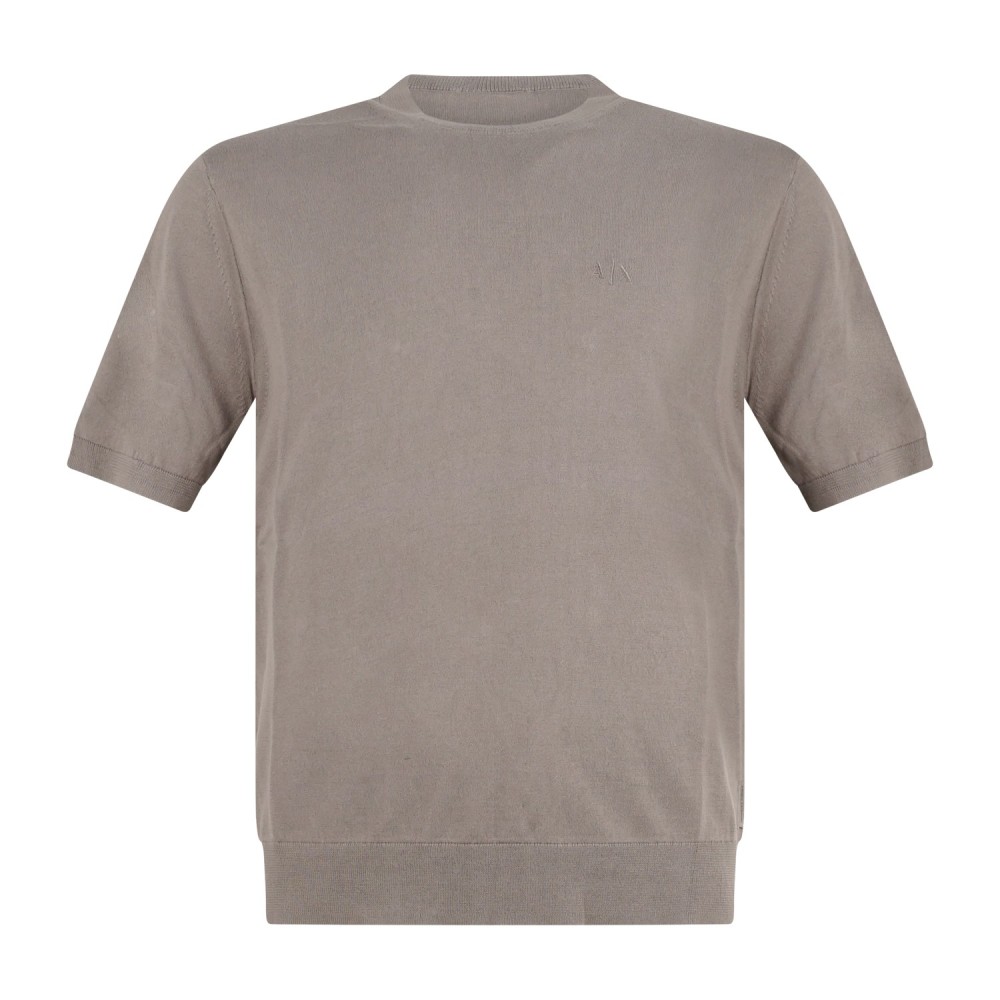 Armani Exchange - T-shirt beige manica corta in cotone con ricamo logo per uomo